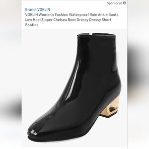 Women's Black Ankle Boots with Gold Heel